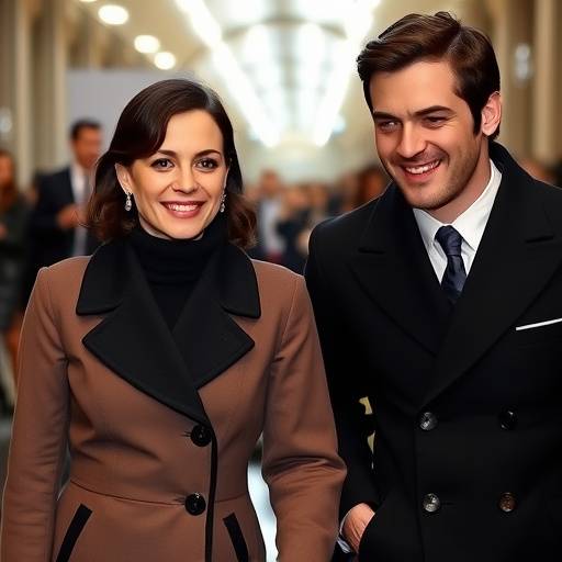 Marion Cotillard et Guillaume Canet arrivant au d√©fil√© Dior √† la Milan Fashion Week, souriant aux photographes.