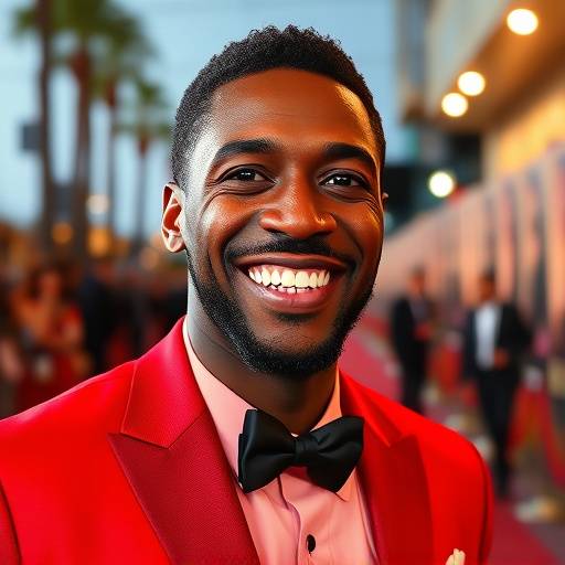 Omar Sy souriant sur le tapis rouge lors de la cérémonie de remise de prix à Los Angeles.